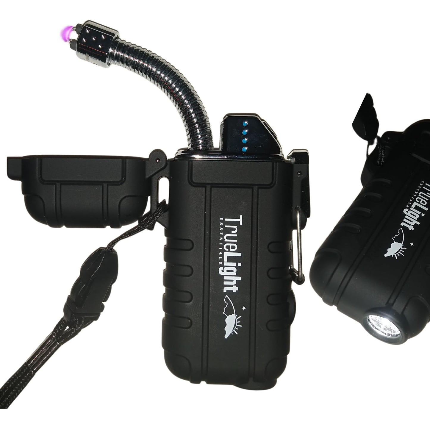 TrueLightEssentials Electric Rechargeable Plasma Lighter - Waterproof USB Arc Lighters with Flashlight LED Battery Indicator and Flexible Neck for Candle Survival Camping Essentials Emergency (Black)