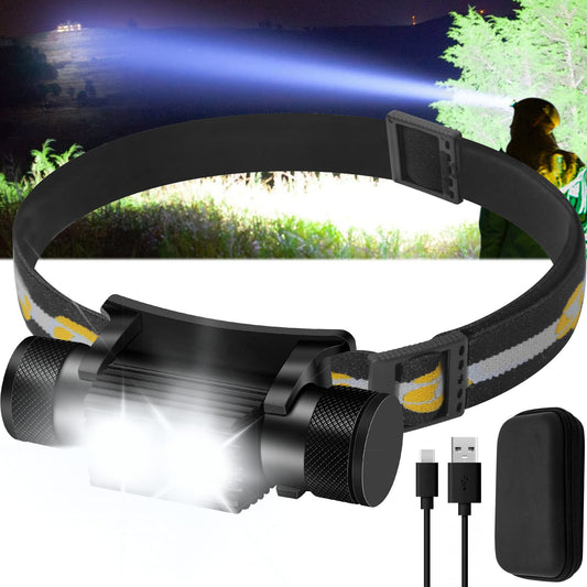 Rugtol 1200 Lumen Rechargeable LED Headlamp Black Battery Powered Adjustable Light Modes Impact Resistant Waterproof